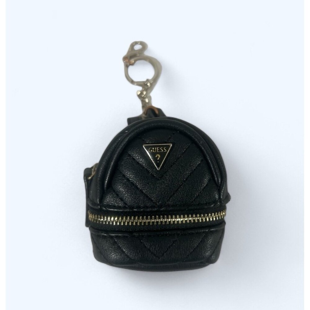 RARE GUESS MINI BACKPACK Zip Design Logo Black Key Chain